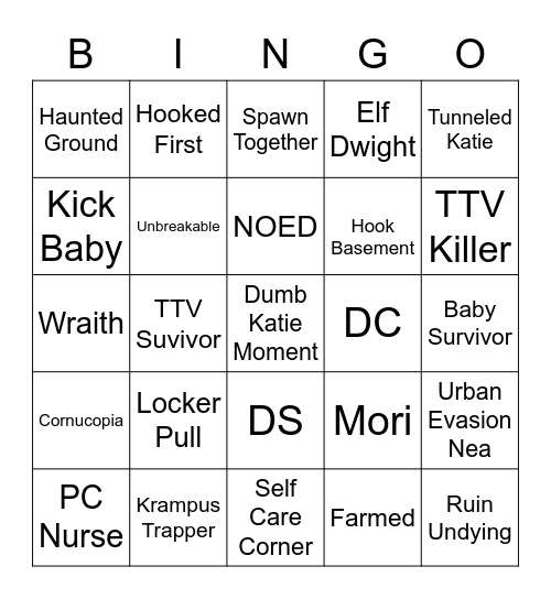 DBD Bingo Katie Bingo Card