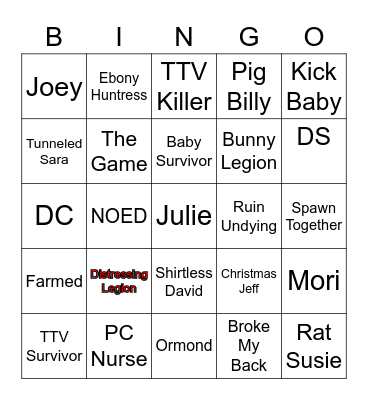 DBD Bingo Sara Bingo Card