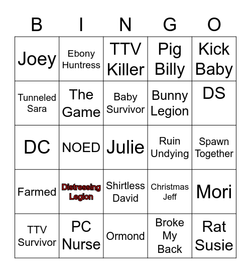 DBD Bingo Sara Bingo Card
