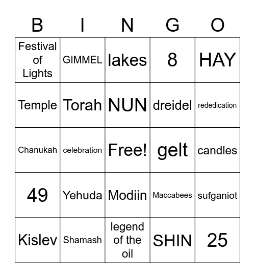 Zoomukah2020 Bingo Card