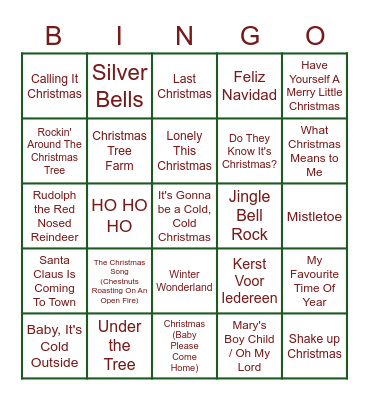 Kerst Bingo - Team Leisure Bingo Card