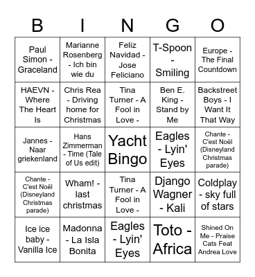 Yacht Bingo Card