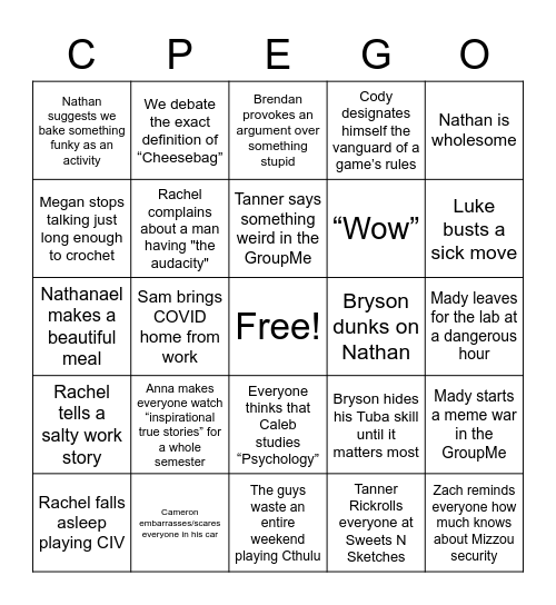 CPEGO Bingo Card