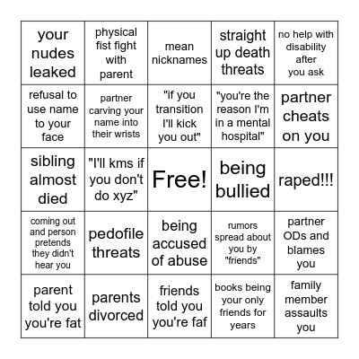 Daniels trauma babyyyyyy Bingo Card