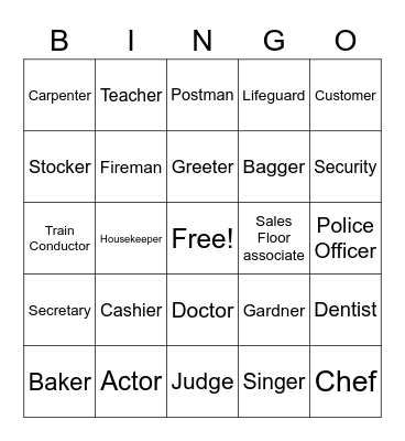 Occupation Bingo Card