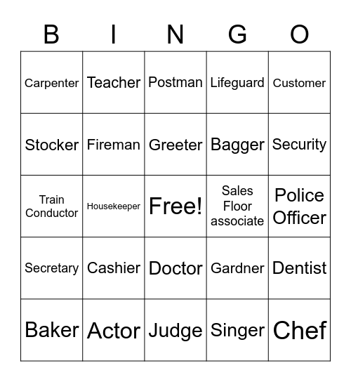 Occupation Bingo Card