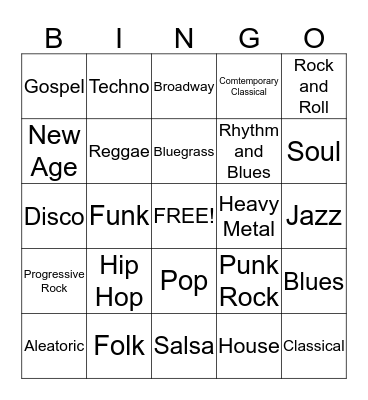 Music Bingo Card