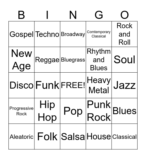 Music Bingo Card