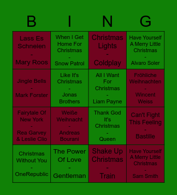 Weihnachtslieder Bingo Card