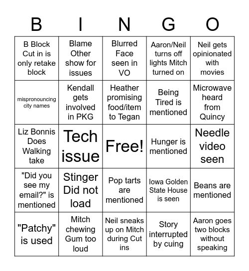 KHQA Bingo Card