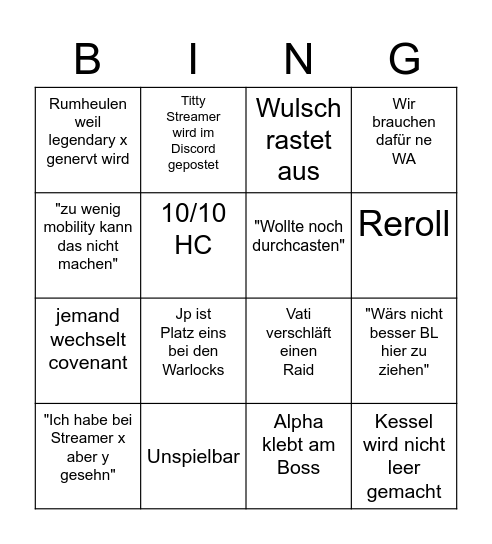 Zonk Castle Nathria Bingo Card