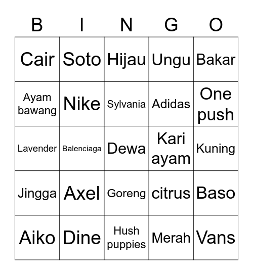 Insyaallah Bingo Card