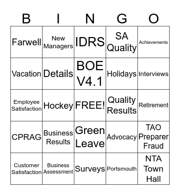 BA Town Hall / Virtual Holiday Party Bingo Card