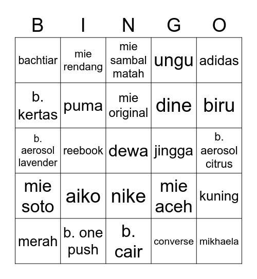 Untitled Bingo Card