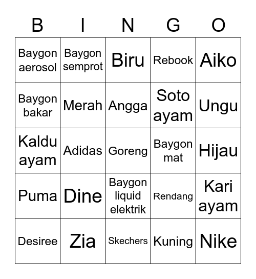 Sandra Bingo Card