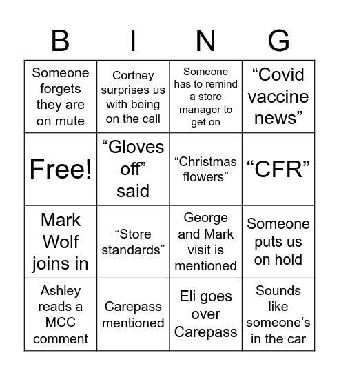 Tuesday call Bingo Card