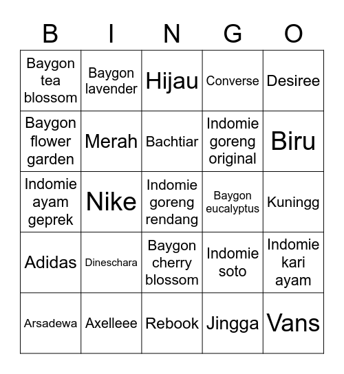 Belleza's Bingo Card