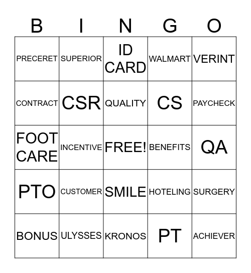 BANA Bingo Card
