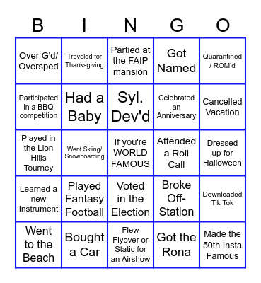 2020 World Famous Bingo Card