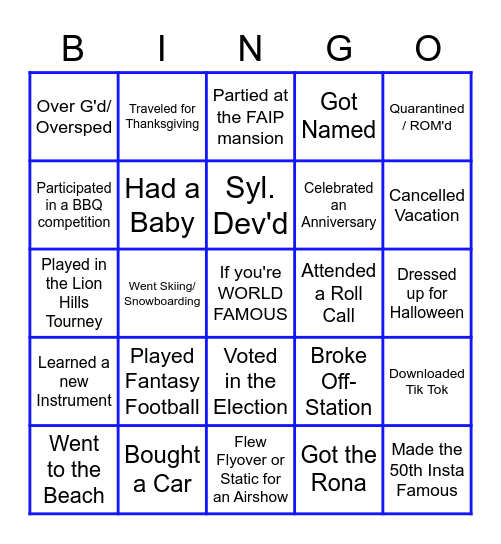 2020 World Famous Bingo Card