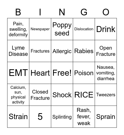 health bigno Bingo Card