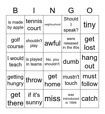 T2 Spelling Bee List 4 Bingo Card