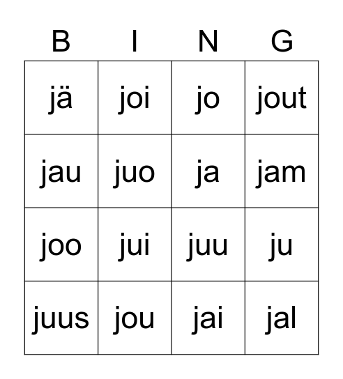 tavubingo J Bingo Card