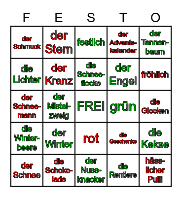 Weihnachten Bingo Card