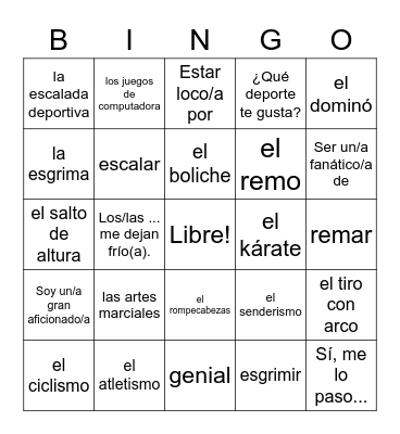 Actividades Bingo Card