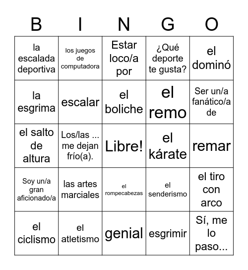 Actividades Bingo Card