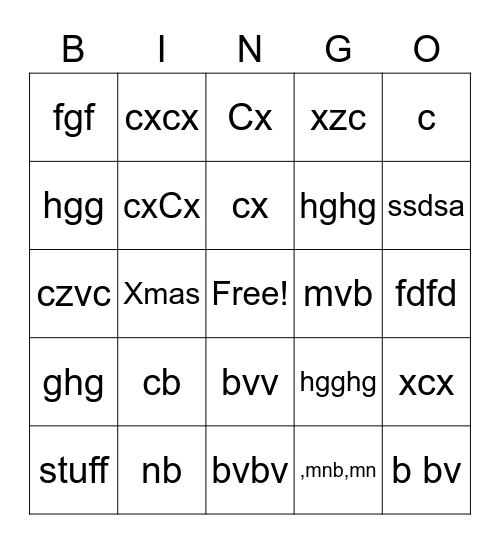 Holiday Bingo Card