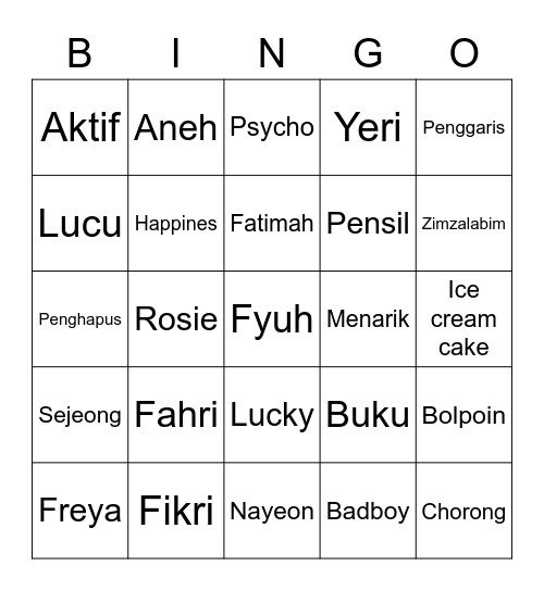 ROSE Bingo Card