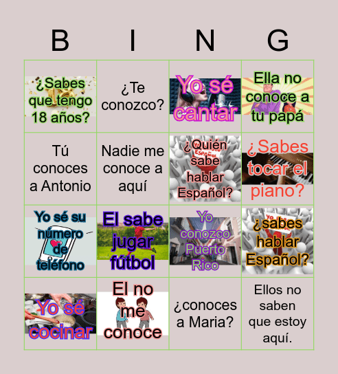 Saber/Conocer phrases Bingo Card