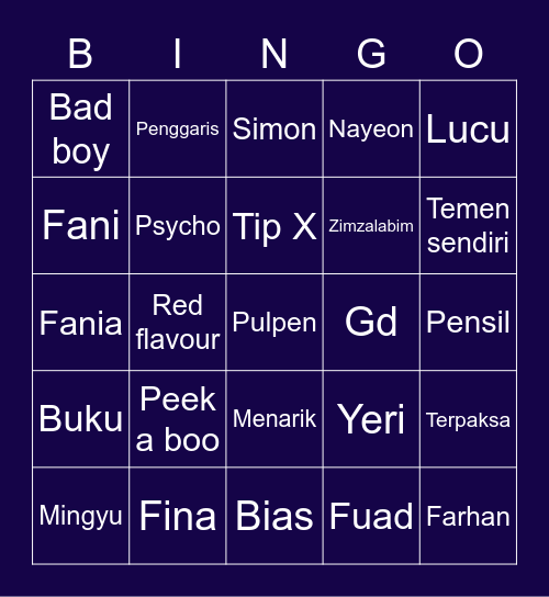 M I N G Y U Bingo Card
