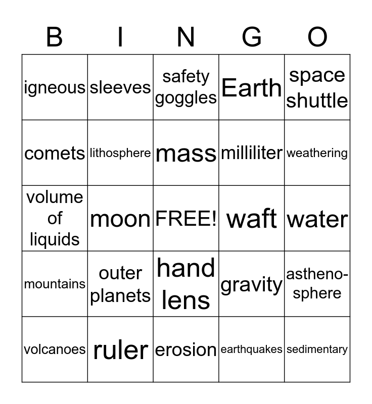 Semester Review Bingo Card