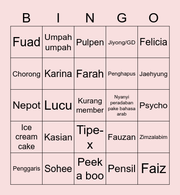 Krystal Bingo Card