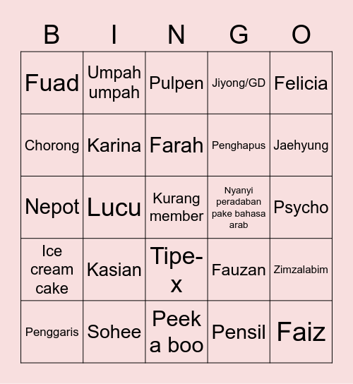 Krystal Bingo Card