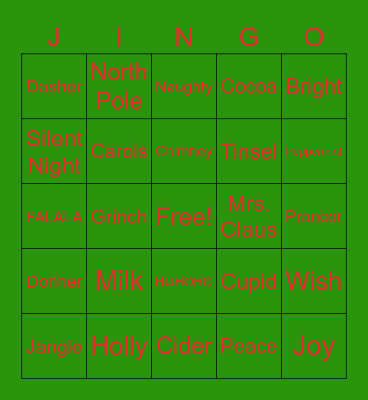 Holiday Jingo Bingo Card
