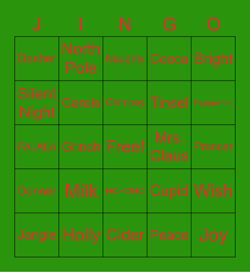 Holiday Jingo Bingo Card