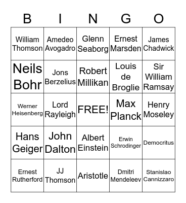 Scientists in Chemistry (Fall Semester) Bingo Card