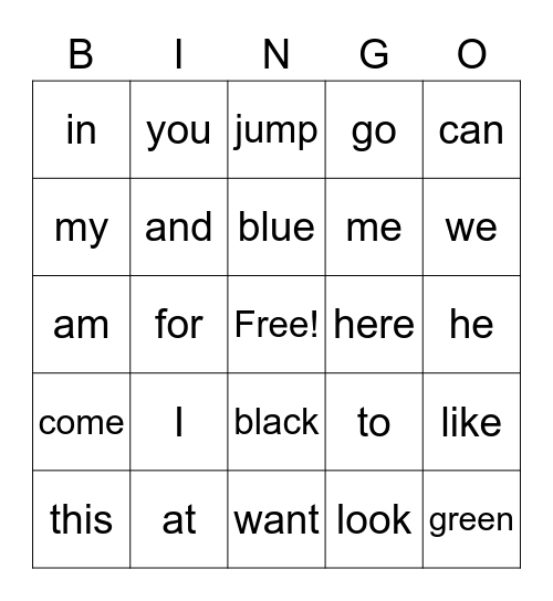 Word Wall Words Bingo Card