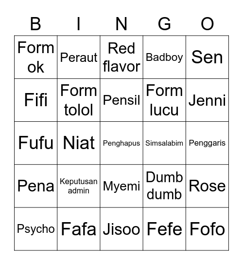 S.M Bingo Card