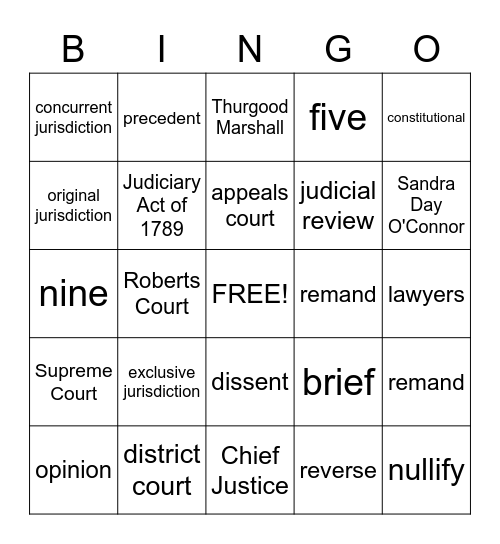 Supreme Court Bingo Card