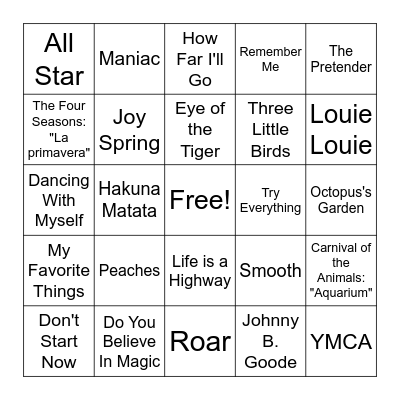 Music Bingo Card