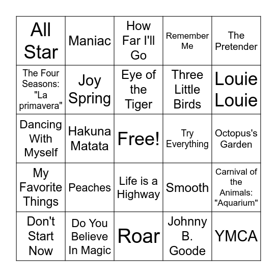 Music Bingo Card