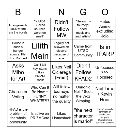 TOURNEYKID BINGO Card