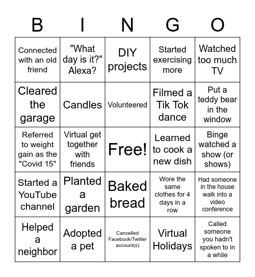 2020 Bingo! Bingo Card