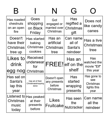 Christmas Bingo  Bingo Card