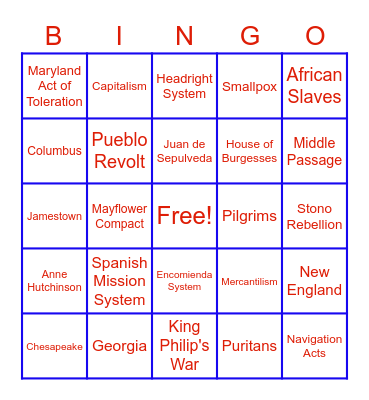 APUSH T1 Review Bingo Card