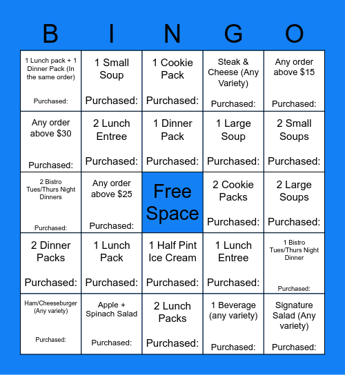 Woodside Bistro Bingo Card